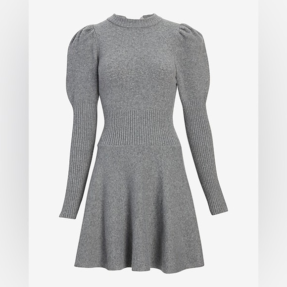 Express Dresses & Skirts - Express Crew Neck Puff Sleeve Satin Tie Back Sweater Dress - Size M